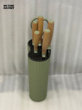 7-PIECE STAINLESS STEEL KNIFE SET – ERGONOMIC WOOD HANDLES + STAND - GREEN